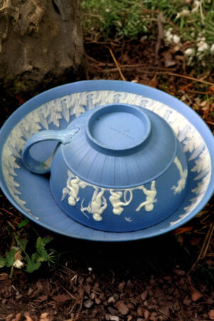 Rare Wedgwood 1785-90 Light Blue Jasper Cup & Saucer Set – Children Playing Music & Dancing Relief